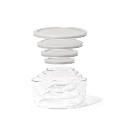 Glass Food Storage Containers - 8 Piece Round Nesting Space-Saving Set Dura Living LLC