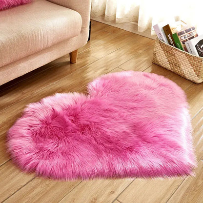Heart Shape Fluffy Washable Faux Fur Rug for Kids Bedroom & Home Decor OMEZMART