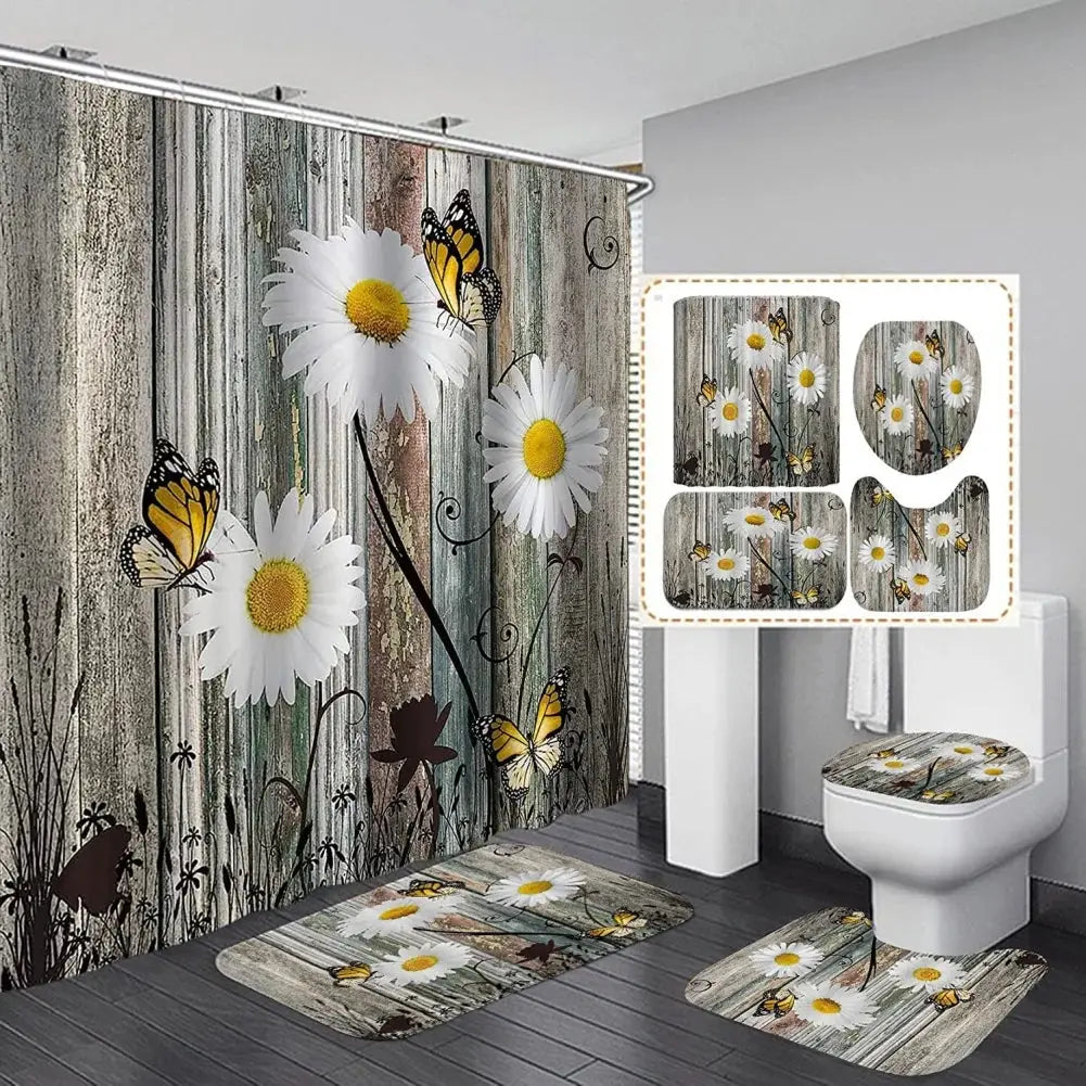 Shower Curtain Set with 12 Hooks & Bathroom Decor Rug Set – Complete Bathroom Décor for Style & Functionality OMEZMART