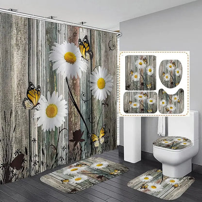 Shower Curtain Set with 12 Hooks & Bathroom Decor Rug Set – Complete Bathroom Décor for Style & Functionality OMEZMART