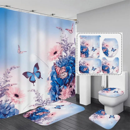 Shower Curtain Set with 12 Hooks & Bathroom Decor Rug Set – Complete Bathroom Décor for Style & Functionality OMEZMART