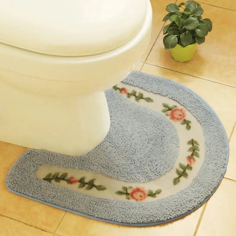 Pastoral Style Toilet Rug with Flower Pattern – Bathroom Mat Set for Cozy Elegance OMEZMART