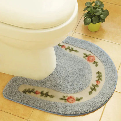 Pastoral Style Toilet Rug with Flower Pattern – Bathroom Mat Set for Cozy Elegance OMEZMART