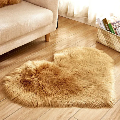 Heart Shape Fluffy Washable Faux Fur Rug for Kids Bedroom & Home Decor OMEZMART