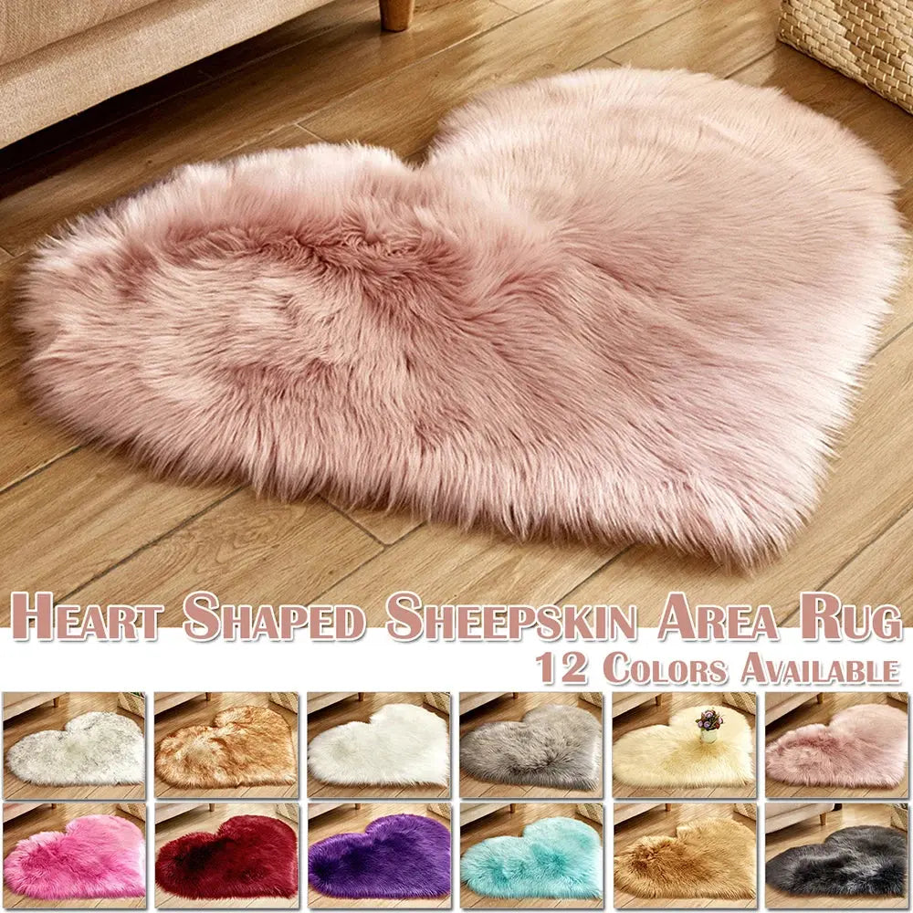 Heart Shape Fluffy Washable Faux Fur Rug for Kids Bedroom & Home Decor OMEZMART