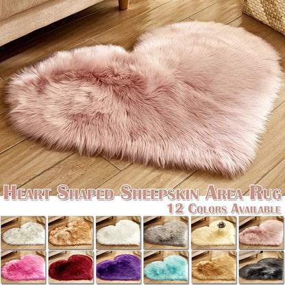 Heart Shape Fluffy Washable Faux Fur Rug for Kids Bedroom & Home Decor OMEZMART