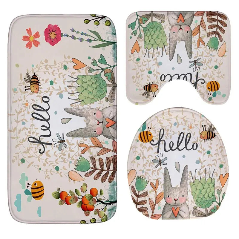 Rabbit Flannel Absorbent Non-Slip Bathroom Mat Set – Soft, Quick-Dry & Durable OMEZMART