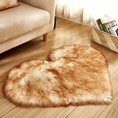 Heart Shape Fluffy Washable Faux Fur Rug for Kids Bedroom & Home Decor OMEZMART