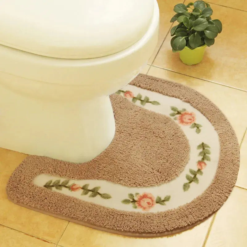 Pastoral Style Toilet Rug with Flower Pattern – Bathroom Mat Set for Cozy Elegance OMEZMART