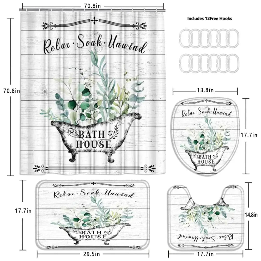 Shower Curtain Set with 12 Hooks & Bathroom Decor Rug Set – Complete Bathroom Décor for Style & Functionality OMEZMART