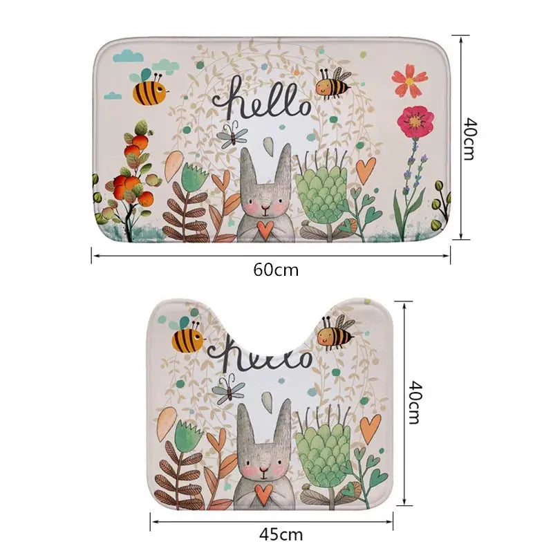 Rabbit Flannel Absorbent Non-Slip Bathroom Mat Set – Soft, Quick-Dry & Durable OMEZMART