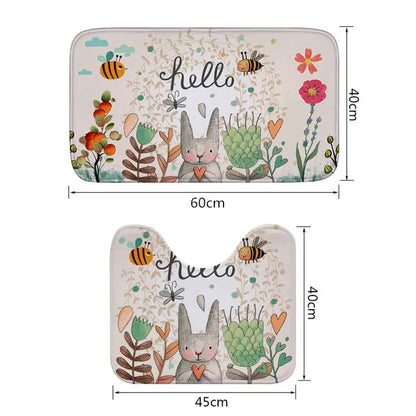 Rabbit Flannel Absorbent Non-Slip Bathroom Mat Set – Soft, Quick-Dry & Durable OMEZMART