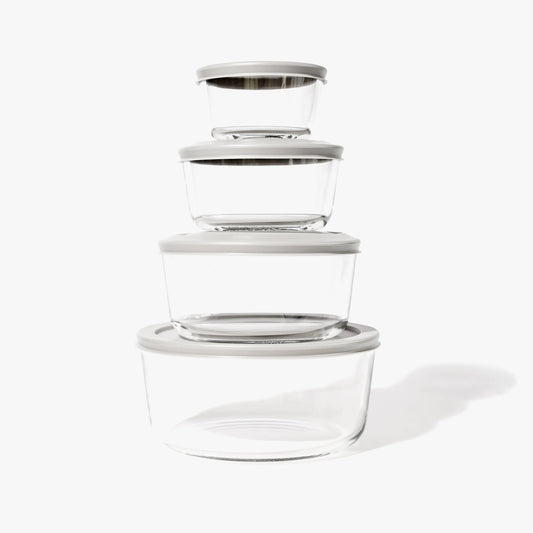 Glass Food Storage Containers - 8 Piece Round Nesting Space-Saving Set Dura Living LLC