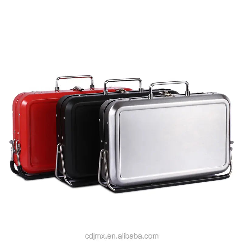 Metal BBQ Briefcase Design Stainless Steel Mini Grill Portable OMEZMART