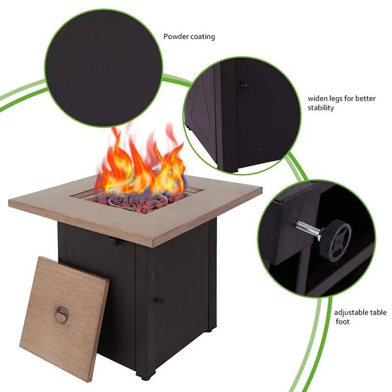 Square Firetable Outdoor Propane Gas Fire Pit Table – Patio Heating Solution OMEZMART