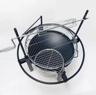 Outdoor Stainless Steel Charcoal Barbecue Rotisserie Fire Pit – 2-Layer Design for Perfect Grilling OMEZMART