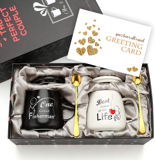 Coffee Couple Mugs Gift Set | Unique Engagement & Wedding Gifts for Couples
