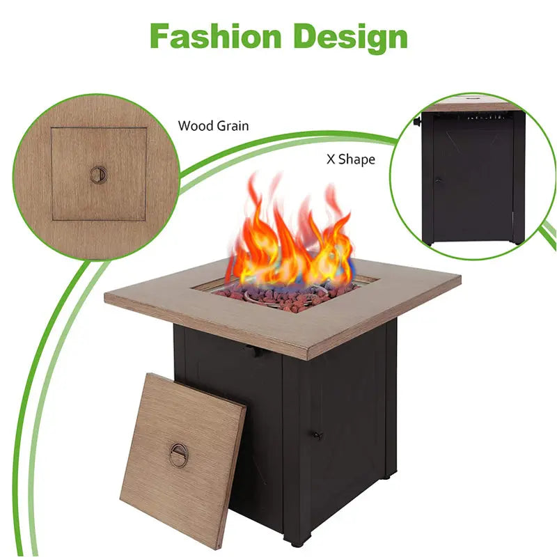Square Firetable Outdoor Propane Gas Fire Pit Table – Patio Heating Solution OMEZMART