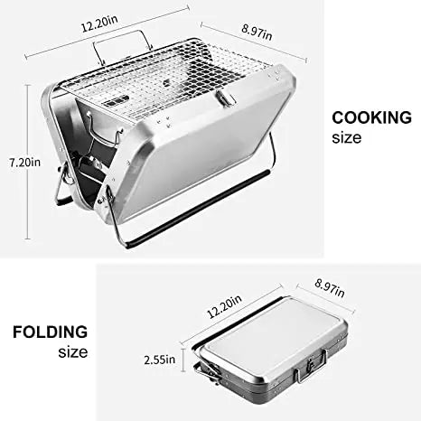 Metal BBQ Briefcase Design Stainless Steel Mini Grill Portable OMEZMART