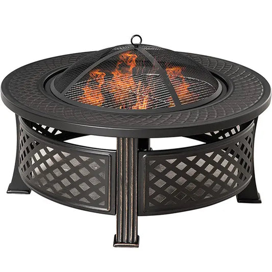 Outdoor Portable Wood Burning Firepit Fire Pit With Grill for Barbecue Grill OMEZMART