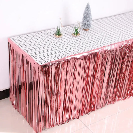 275*75cm Glitter Table Skirt Metallic Party Decoration Party OMEZMART