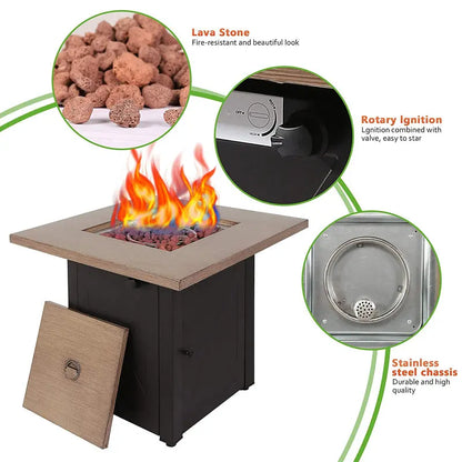 Square Firetable Outdoor Propane Gas Fire Pit Table – Patio Heating Solution OMEZMART