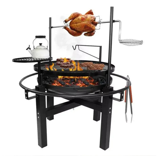 Outdoor Stainless Steel Charcoal Barbecue Rotisserie Fire Pit – 2-Layer Design for Perfect Grilling OMEZMART