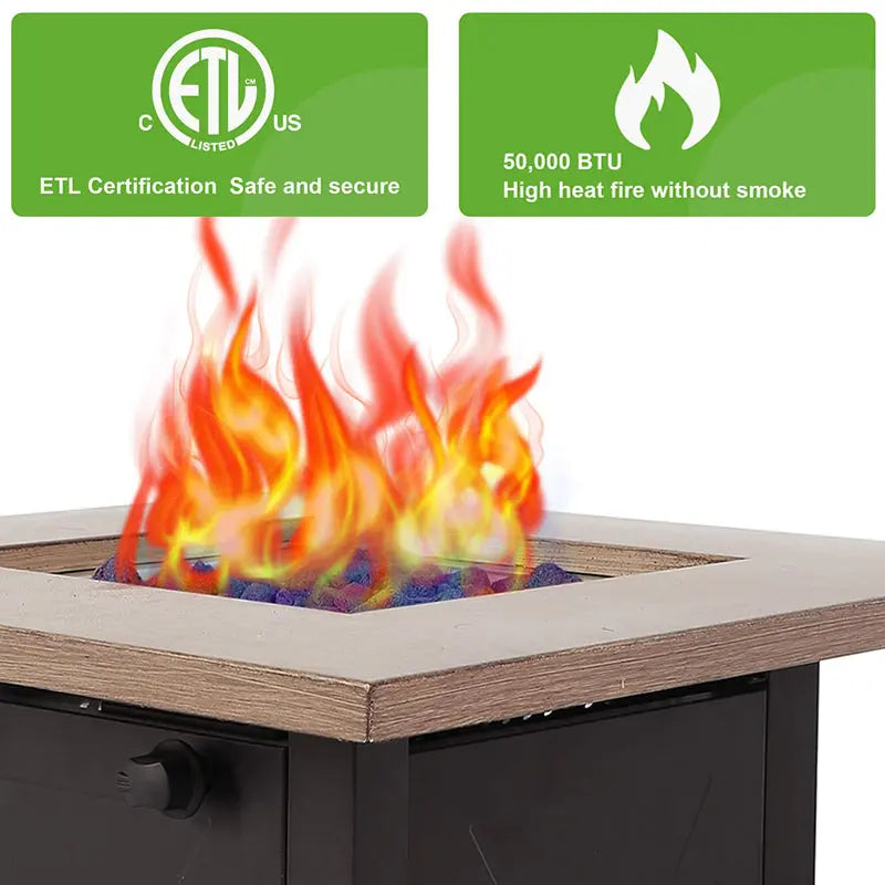 Square Firetable Outdoor Propane Gas Fire Pit Table – Patio Heating Solution OMEZMART