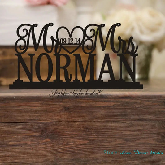 Custom Wedding Cake Sign With Last Nameplate, Table Decor, Mr and Mrs Sign OMEZMART