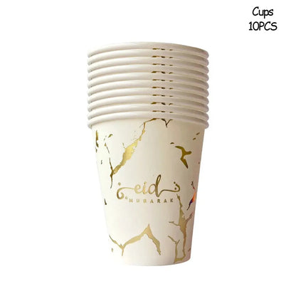 Ramadan Decoration Party Supplies EID Mubarak Paper Plate Cup OMEZMART