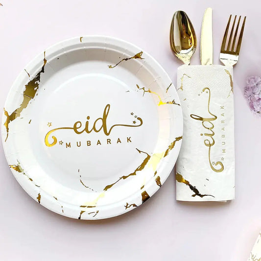 Ramadan Decoration Party Supplies EID Mubarak Paper Plate Cup OMEZMART