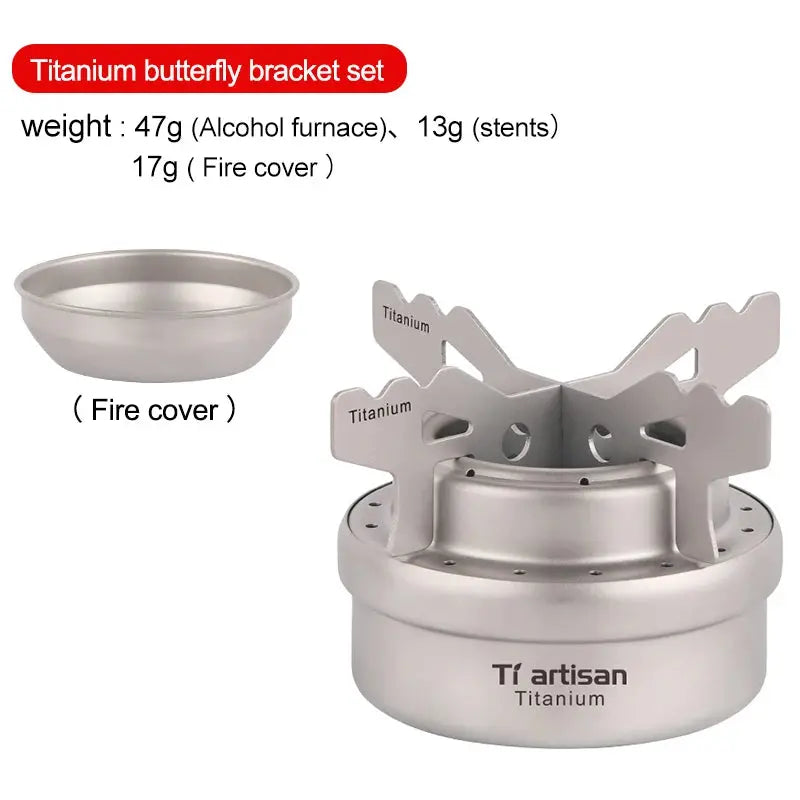 Tiartisan Ultralight Portable Titanium Stove – Outdoor Camping Alcohol Stove with Rack OMEZMART