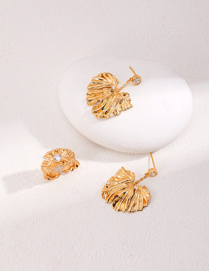 Leaf Zircon Band Open Ring