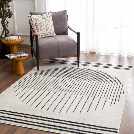 Angus Abstract Black and White Area Rug Hauteloom LLC