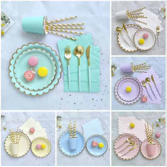 Purple Pink Petal Series Disposable Tableware Birthday Party Decoration OMEZMART
