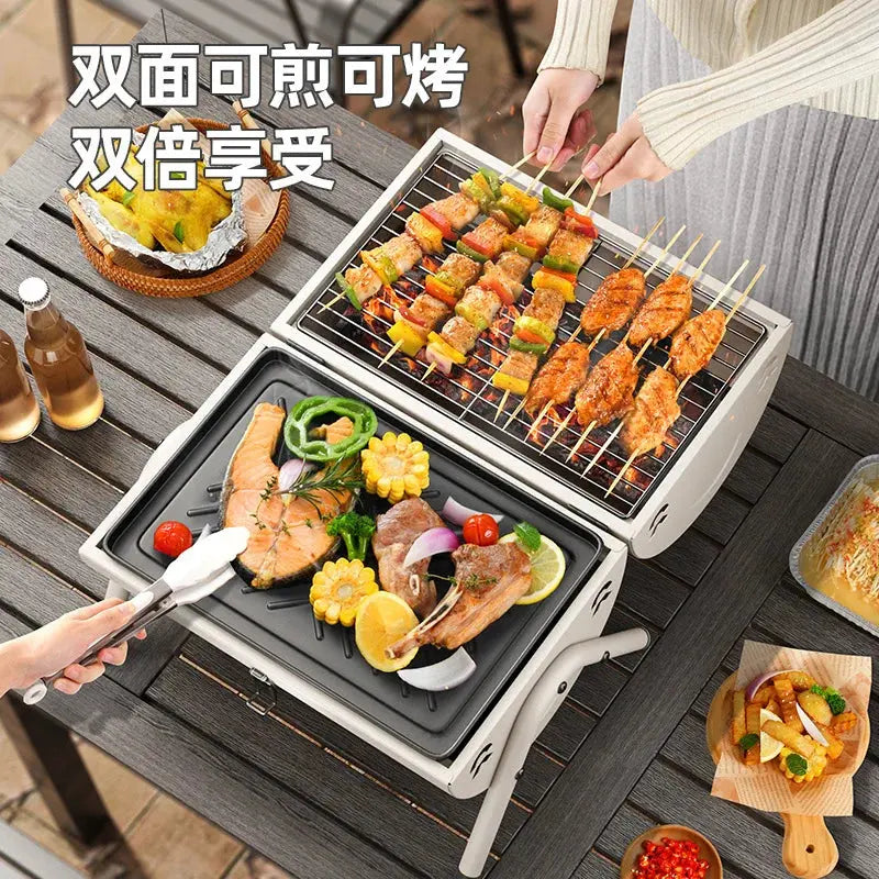 Portable BBQ Grill for 2-4 People – Round Camping & Picnic Barbecue Stove for Patio OMEZMART