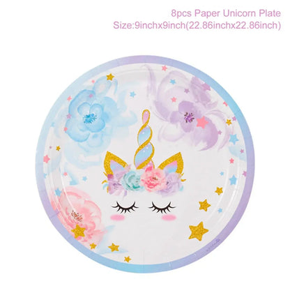 Rainbow Unicorn Disposable Tableware Birthday Party Decorations OMEZMART