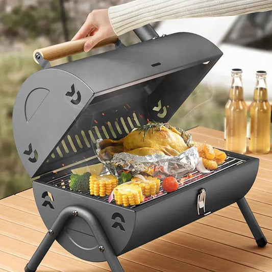 Portable BBQ Grill for 2-4 People – Round Camping & Picnic Barbecue Stove for Patio OMEZMART