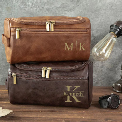 Personalized Men's Leather Toiletry Bag, Gift for Him, Travel