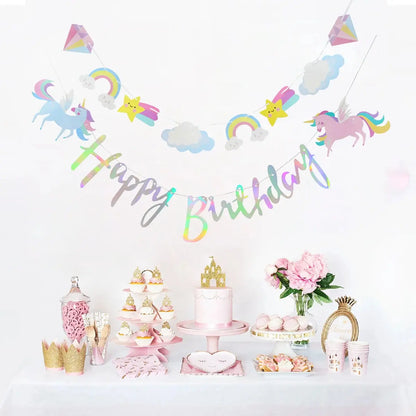 Rainbow Unicorn Disposable Tableware Birthday Party Decorations OMEZMART