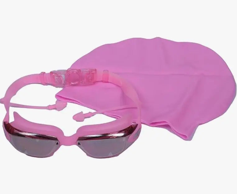 P2 Polarized Anti-Fog Swim Goggles Set | Anti-UV, No Leakage for Adults & Youth with Cap & Ear Plugs (Pink) OMEZMART