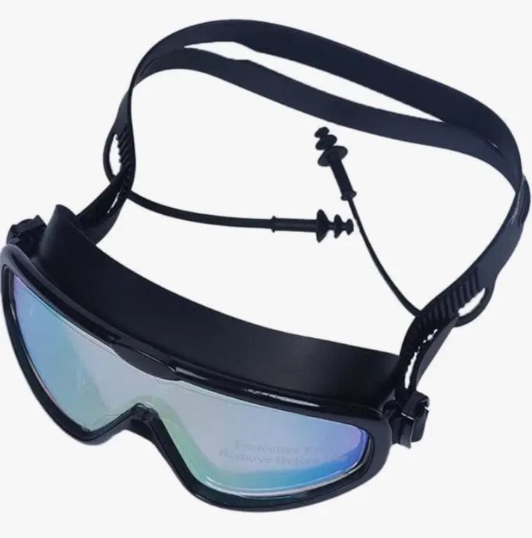 Swim Goggles with Swimming Cap | Anti-UV, Anti-Fog Wide Frame Goggles for Ages 7-17 | Black OMEZMART