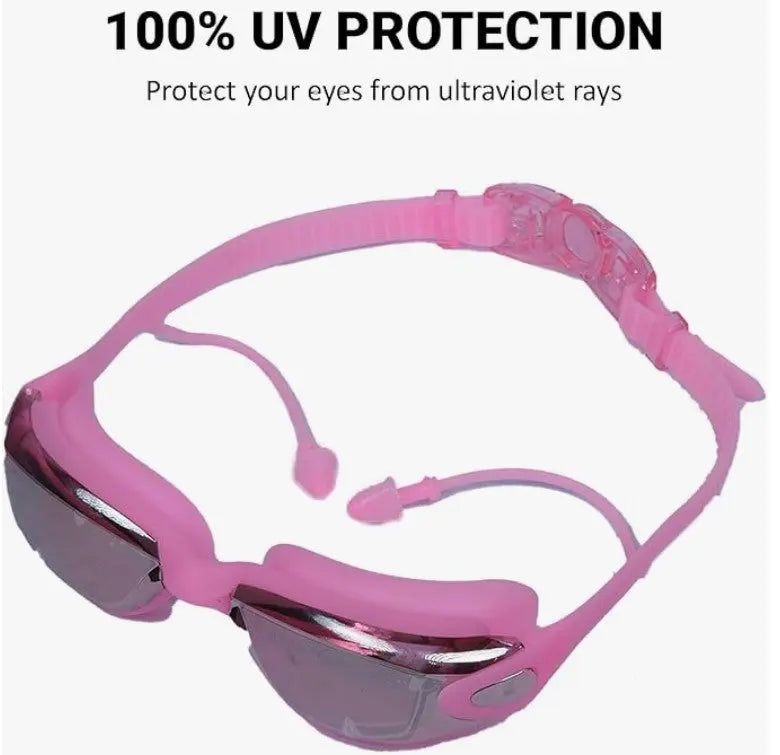 P2 Polarized Anti-Fog Swim Goggles Set | Anti-UV, No Leakage for Adults & Youth with Cap & Ear Plugs (Pink) OMEZMART