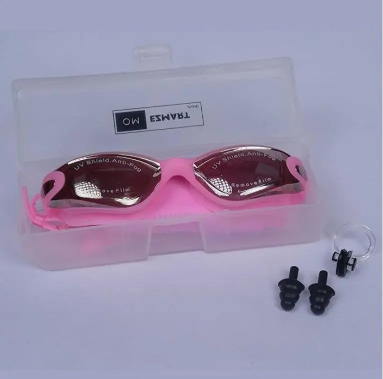 P2 Polarized Anti-Fog Swim Goggles Set | Anti-UV, No Leakage for Adults & Youth with Cap & Ear Plugs (Pink) OMEZMART
