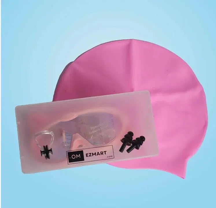 P2 Polarized Anti-Fog Swim Goggles Set | Anti-UV, No Leakage for Adults & Youth with Cap & Ear Plugs (Pink) OMEZMART