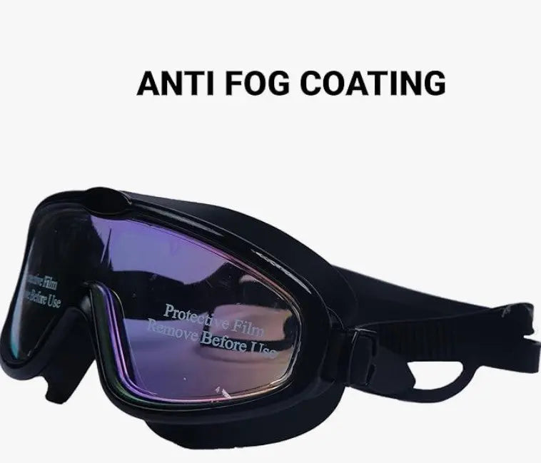 Swim Goggles with Swimming Cap | Anti-UV, Anti-Fog Wide Frame Goggles for Ages 7-17 | Black OMEZMART