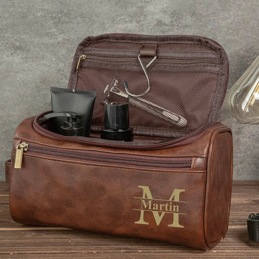 Personalized Men's Leather Toiletry Bag, Gift for Him, Travel