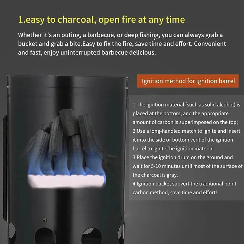 BBQ Charcoal Chimney Starter - Outdoor Carbon Ignition Barrel for Grilling OMEZMART