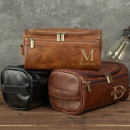 Personalized Men's Leather Toiletry Bag, Gift for Him, Travel