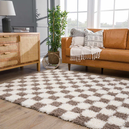 Atira Brown Checkered Area Rug Hauteloom LLC